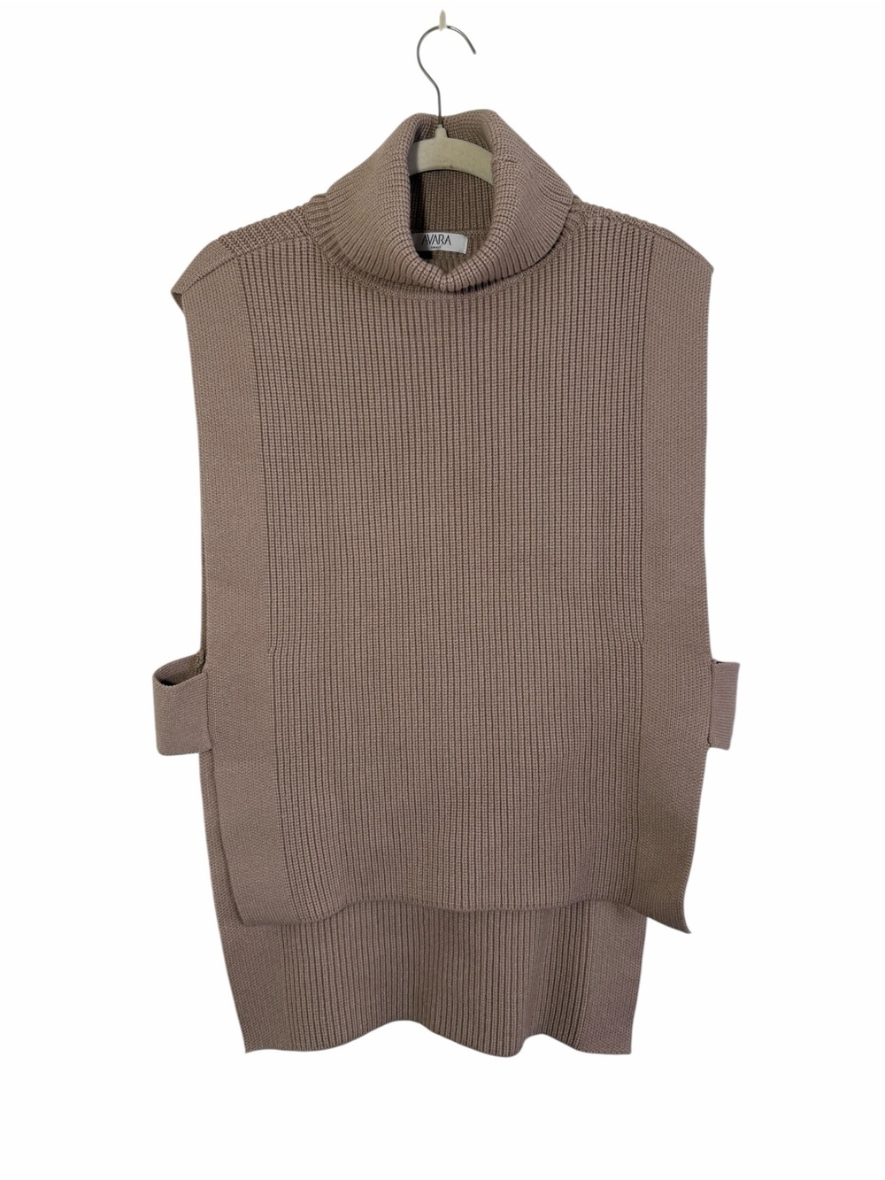 Avara Sweater Vest Small Brown Turtleneck Sleeveless Side Slit Knit Cozy